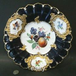 Antique Meissen Porcelaine Peinte À La Main Fruit Cobalt Bleu Or 11+ Chargeur De Plaque