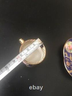 Antique Noritake Mippon Miniature Demi Cup Soucoupe Cobalt Or Rose Peinte À La Main
