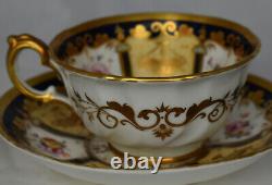 Antique Ornée Nantgarw Porcelaine Or Floral Tea Cup Cobalt Blue HP Flowers
