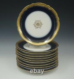 Antique Pouyat Limoges Cobalt Gold Incrusted Set Of 11 Plates