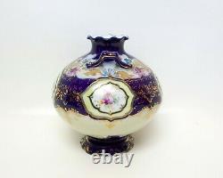 Antique Royal Nippon Porcelaine Ball Vase Cobalt Blue Gold Scrolls Double Poignées