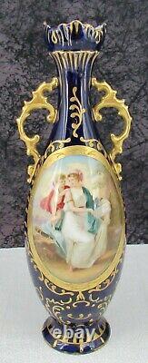 Antique Royal Vienna Angelica Kaufmann Cobalt Or Gilt Porcelaine Portrait Vase