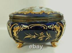 Antique/vtg 8 Portrait Cobalt Blue & Gold Porcelaine Jewelry Casket Dresser Box