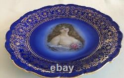 Assiette Décorative Antique Victorial Lady Cobalt Bleu & Or Fabriqué En Allemagne