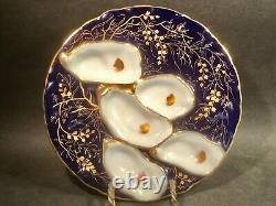 Assiette à huîtres Turquie Haviland Limoges bleu cobalt antique et dorée.