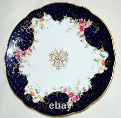 Assiette de collection anglaise ancienne en porcelaine de Chine Coalport bleu cobalt et ornée d'or