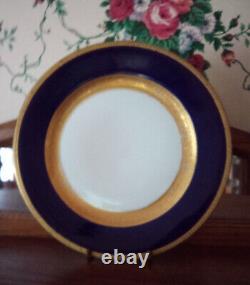 Assiette de dîner Rosenthal Bavaria bleu cobalt lourdement incrustée d'or 5388, ensemble de 4