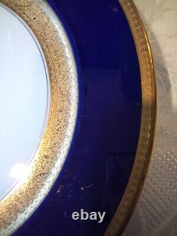 Assiette de dîner Rosenthal Bavaria bleu cobalt lourdement incrustée d'or 5388, ensemble de 4