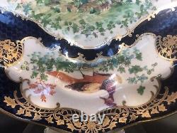 Assiette en porcelaine antique de Worcester / Bleu cobalt / Or / Oiseau / Angleterre C. 1900 / Bol / Plateau