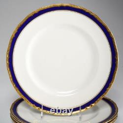 Assiettes de dîner Royal Worcester Aston Cobalt Blue Gold 10.75 Vintage 4 pièces