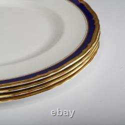 Assiettes de dîner Royal Worcester Aston Cobalt Blue Gold 10,75 pouces Vintage - Ensemble de 4 pièces A.