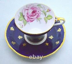 Aynsley Angleterre Corset Or Décoré Rose Rose Cobalt Blue Cup And Saucer 1022