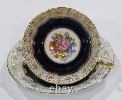 Aynsley Bailey Rose & Poppy Cup & Saucer Cobalt Blue Colorway With Gold Filipgree