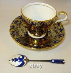 Aynsley Boîte Dorée Cobalt Blue Coffee Set & Enamelled Silver Spoons C1950