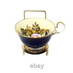 Aynsley Cabbage Rose Cobalt Bleu Avec Gold Gilt Signé J A Bailey Tea Cup Uniquement