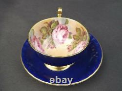 Aynsley Cabbage Rose Cobalt Blue Gold Trim Cup - Soucoupe Anglais Bone Chine Exc