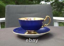 Aynsley Cabbage Rose Cobalt Blue Gold Trim Cup - Soucoupe Anglais Bone Chine Exc