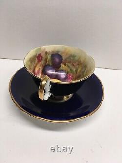 Aynsley Cup & Saucer Cobalt Blue Gold Fruit Scallop Angleterre