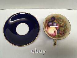 Aynsley Cup & Saucer Cobalt Blue Gold Fruit Scallop Angleterre