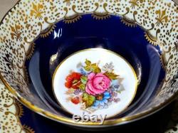 Aynsley J. A. Bailey Flowers Exquisite Hand Painted Cobalt Blue Gold Cup Soucoupe