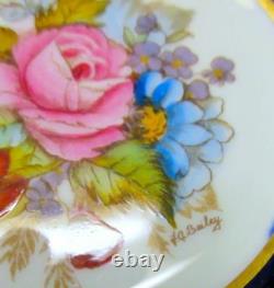 Aynsley J. A. Bailey Flowers Exquisite Hand Painted Cobalt Blue Gold Cup Soucoupe