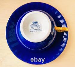 Aynsley Orchard Gold Bone Chine Coupe & Saucer Cobalt Bleu Fabriqué En Angleterre