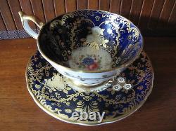 Aynsley Royalty Tea Cup & Saucer Gold Encrusted Cobalt Blue (c)