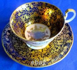 Aynsley Scarce Gold Chintz Cobalt Blue C960 Bone China Cup & Saucer 1930s
