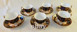 Aynsley Vintage Bone China Gold And Cobalt Blue Tea Cup And Saucer -six Sets