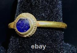 Bague En Or Romain Antique Bleu Cobalt Verre Insérer Wearable! Piece Charme