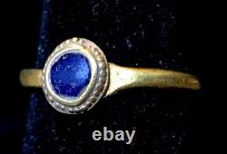 Bague En Or Romain Antique Bleu Cobalt Verre Insérer Wearable! Piece Charme