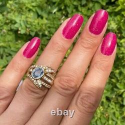 Bague de cocktail de mariage en or jaune plaqué 14 carats avec saphir simulé de 3,38 carats, taille ovale