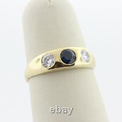 Bague de fiançailles à trois pierres en diamant bleu créé de 3,60 carats plaqué or jaune 14 carats.