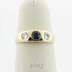 Bague de fiançailles à trois pierres en diamant bleu créé de 3,60 carats plaqué or jaune 14 carats.