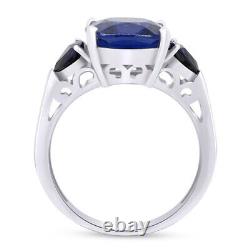 Bague de fiançailles en halo de saphir bleu, en argent sterling plaqué or blanc 14 carats