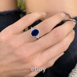 Bague de fiançailles ovale en saphir bleu simulé Halo 2.50 Ct plaqué or blanc 14 carats