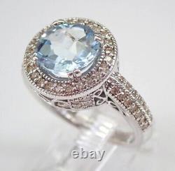 Bague de mariage en argent 925 plaqué or blanc 14 carats avec topaze bleue simulée ronde de 3,20 carats