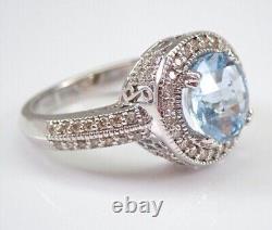 Bague de mariage en argent 925 plaqué or blanc 14 carats avec topaze bleue simulée ronde de 3,20 carats