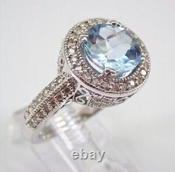 Bague de mariage en argent 925 plaqué or blanc 14 carats avec topaze bleue simulée ronde de 3,20 carats