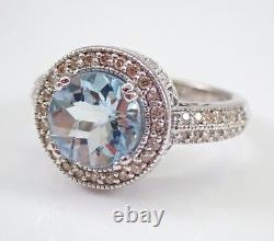 Bague de mariage en argent 925 plaqué or blanc 14 carats avec topaze bleue simulée ronde de 3,20 carats