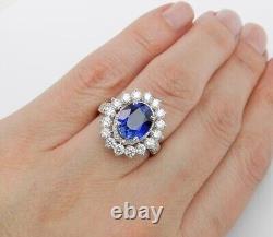 Bague de mariage en halo avec saphir bleu simulé de coupe ovale de 2,40 carats plaqué or blanc 14 carats