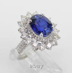 Bague de mariage en halo avec saphir bleu simulé de coupe ovale de 2,40 carats plaqué or blanc 14 carats