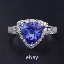 Bague en or 14 carats avec tanzanite bleue naturelle de 2,20 carats et diamant certifié