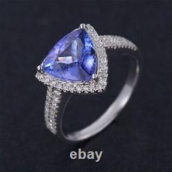 Bague en or 14 carats avec tanzanite bleue naturelle de 2,20 carats et diamant certifié