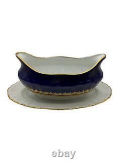 Bateau à sauce en porcelaine de MOSTOROD/Égypte/Bleu cobalt & or