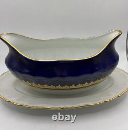 Bateau à sauce en porcelaine de MOSTOROD/Égypte/Bleu cobalt & or