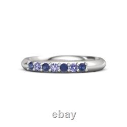 Bijoux en pierre précieuse de saphir bleu, bague d'éternité en or blanc 10 carats taille 7 pour femmes