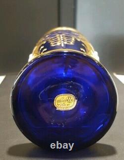 Bohemia Verre Cobalt Bleu Or Incrusté Et Élevé Fleurs En Émanel Vase Tchèque