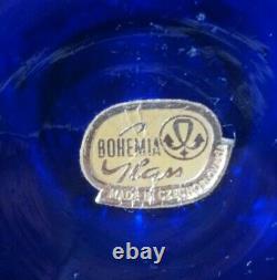 Bohemia Verre Cobalt Bleu Or Incrusté Et Élevé Fleurs En Émanel Vase Tchèque