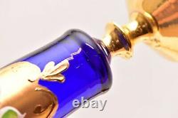 Bohemian Cobalt Blue Gold Verre Peint Decanter Set Cordial Shot Glass Czech